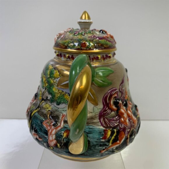 Antique RARE Capodimonte Pot Italy Putti Cherub Serpent Twist Handle Hand Paint - Picture 3 of 8